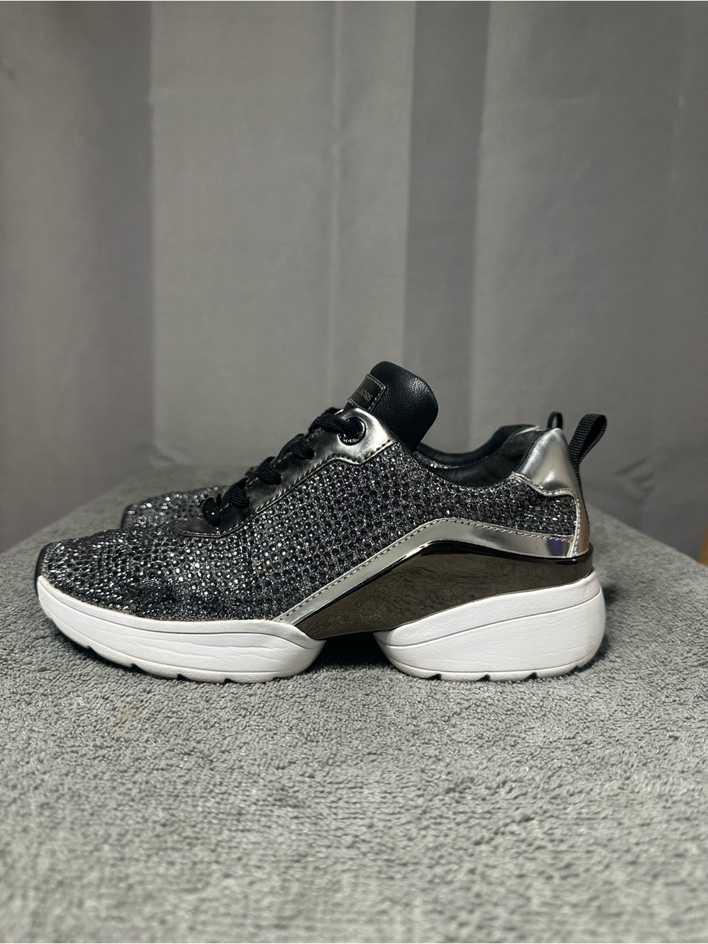 Michael Kors Black and Silver Sparkle Platform Sneakers